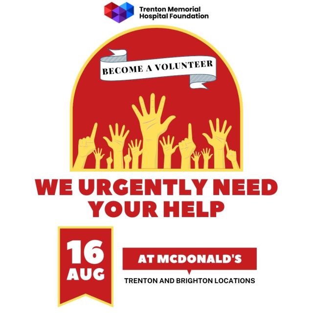 We need volunteers TOMORROW to help us with Hospital day at McDonalds Trenton & Brighton Locations. Please sign up now! Visit the link below. https://tinyurl.com/2p8d3kkm